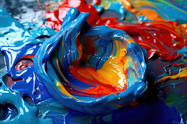 A close up of a colorful paint