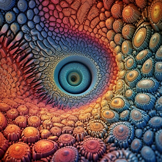 A close up of a colorful painting of a spiral design generative ai