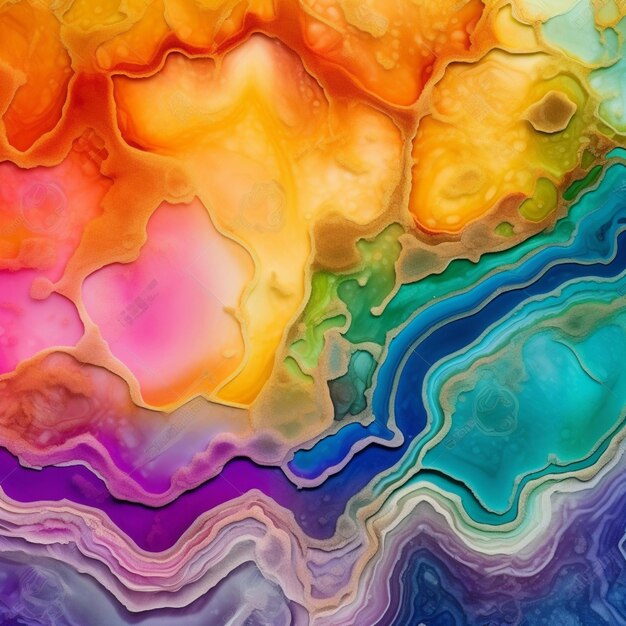 A close up of a colorful painting of a wave of water generative ai