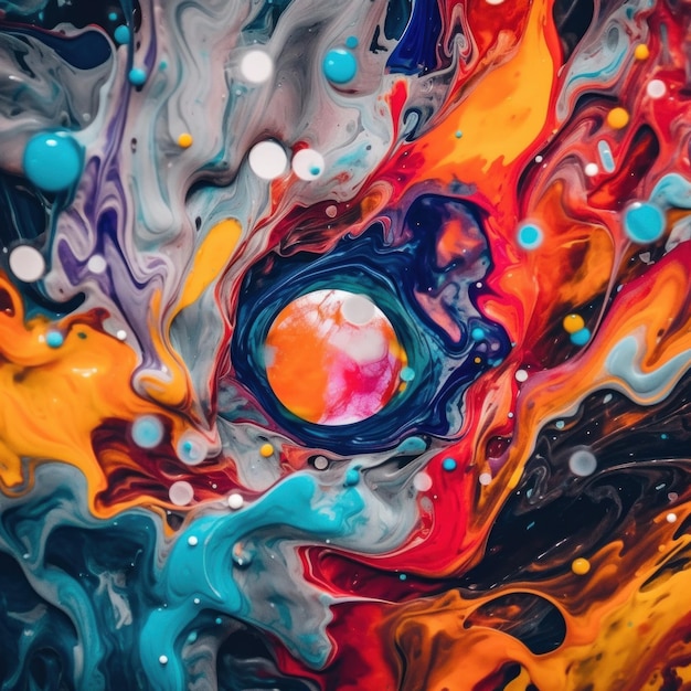A close up of a colorful painting with bubbles generative ai image