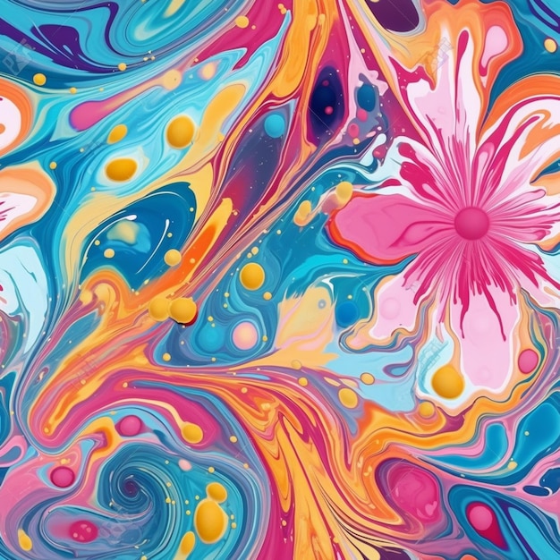 A close up of a colorful painting with a flower on it generative ai