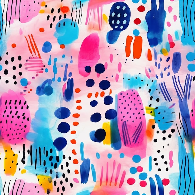 a close up of a colorful painting with lots of dots and shapes generative ai