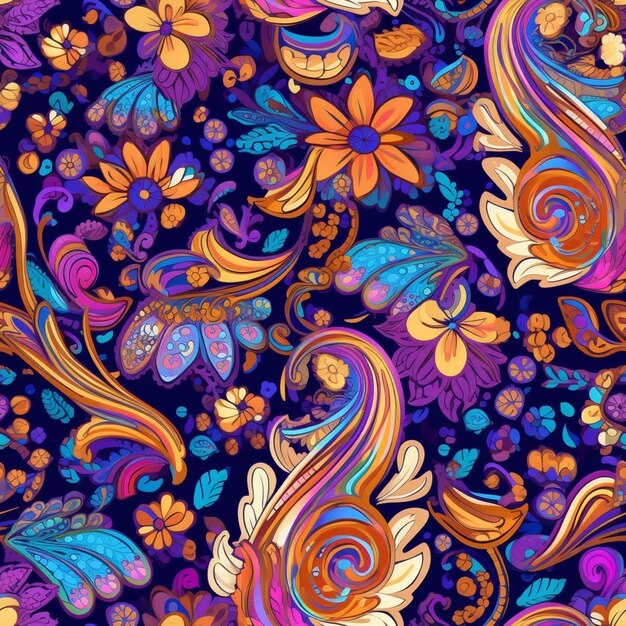 A close up of a colorful paisley pattern on a dark background generative ai