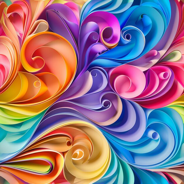 a close up of a colorful paper art design with swirls generative ai