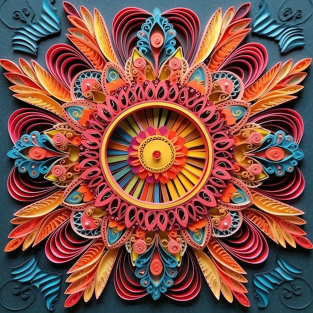 A close up of a colorful paper art with a circular design generative ai