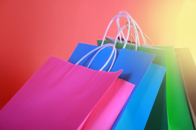 close up of colorful paper shopping bags