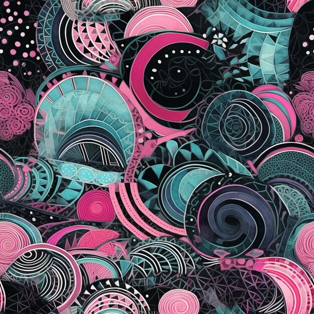 a close up of a colorful pattern of circles and dots generative ai