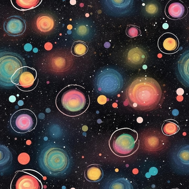 A close up of a colorful pattern of circles and stars generative ai