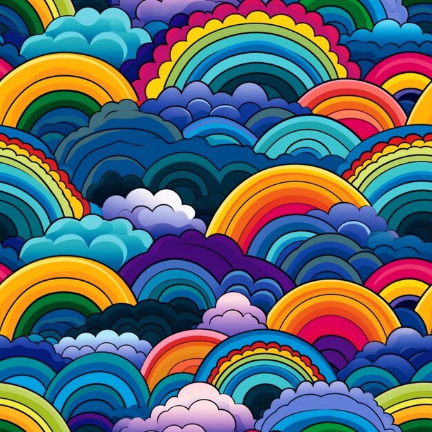 a close up of a colorful pattern of clouds and rainbows generative ai