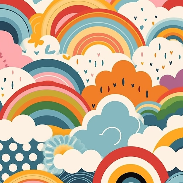 A close up of a colorful pattern of clouds and rainbows generative ai