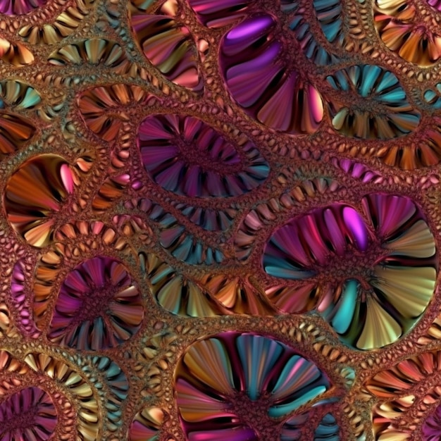 a close up of a colorful pattern of flowers on a brown background generative ai