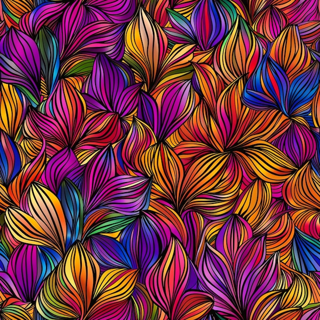 a close up of a colorful pattern of leaves generative ai