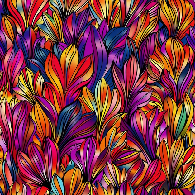 a close up of a colorful pattern of leaves generative ai
