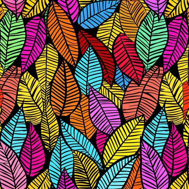 a close up of a colorful pattern of leaves generative ai