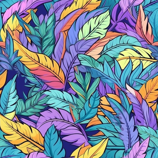 A close up of a colorful pattern of leaves generative ai