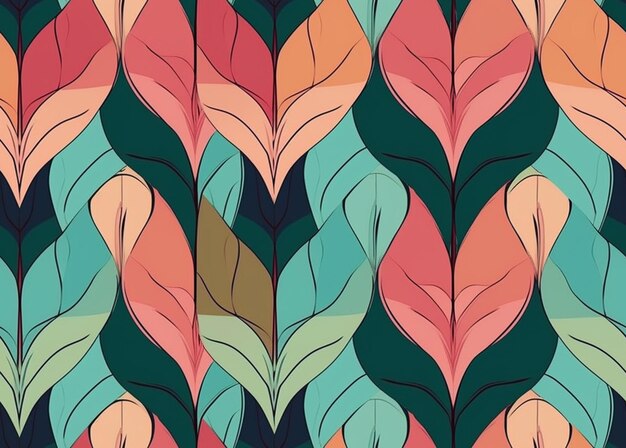 a close up of a colorful pattern of leaves on a green background generative ai