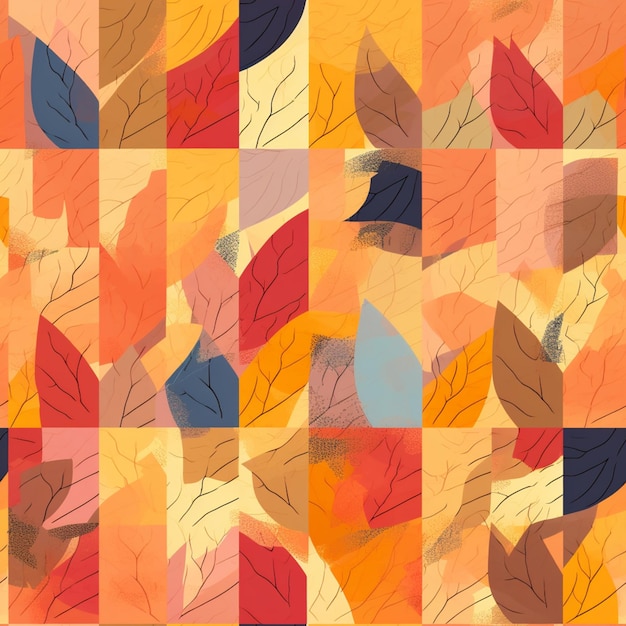 a close up of a colorful pattern of leaves on a yellow background generative ai