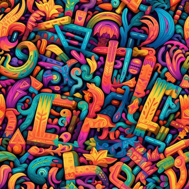 A close up of a colorful pattern of letters and symbols generative ai