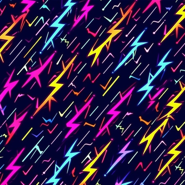 Photo a close up of a colorful pattern of lightnings on a black background generative ai