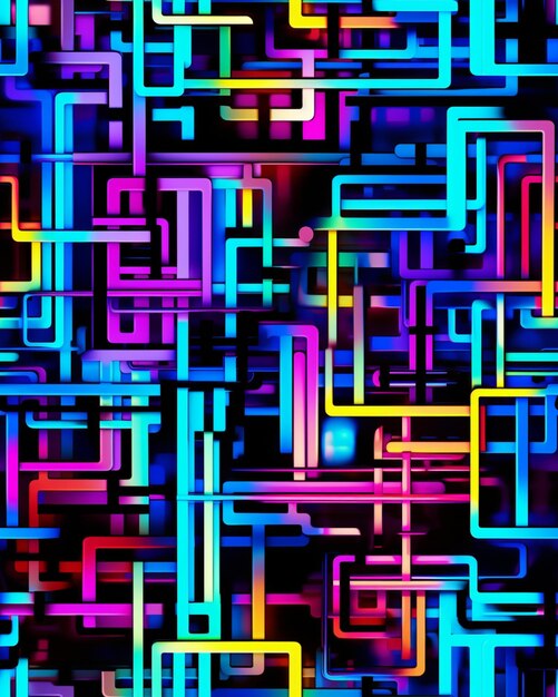 a close up of a colorful pattern of lines and squares generative ai