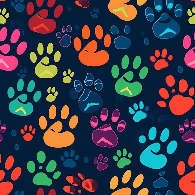 a close up of a colorful pattern of paw prints generative ai