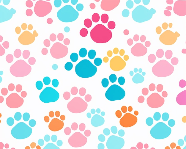 a close up of a colorful pattern of paw prints generative ai