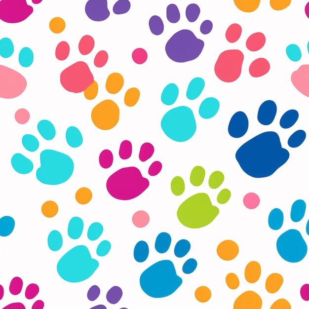 a close up of a colorful pattern of paw prints generative ai