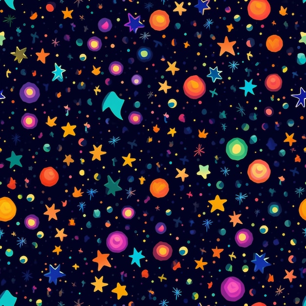 a close up of a colorful pattern of stars and planets generative ai