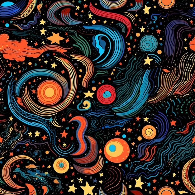 Photo a close up of a colorful pattern of stars and planets generative ai