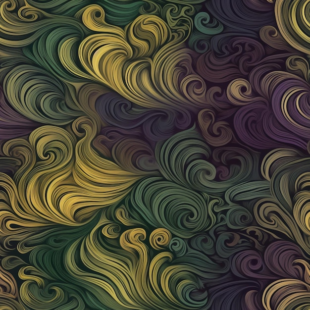 A close up of a colorful pattern of swirls on a black background generative ai