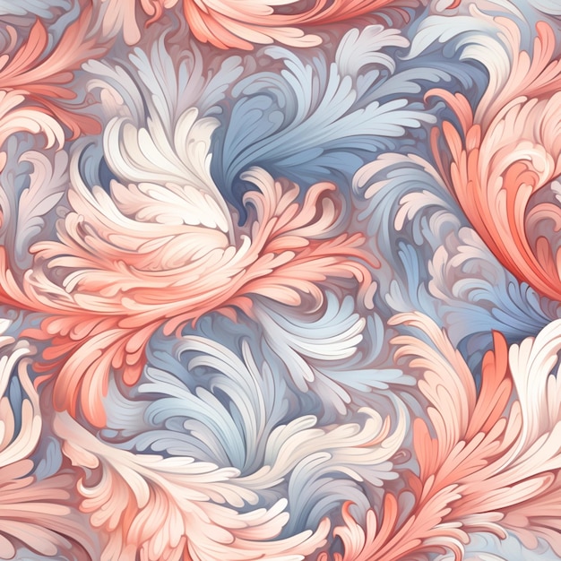 A close up of a colorful pattern of swirls and leaves generative ai