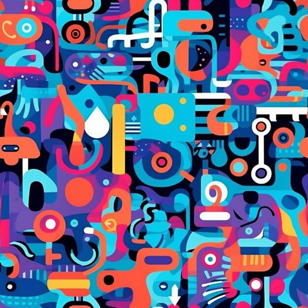 A close up of a colorful pattern of various objects generative ai