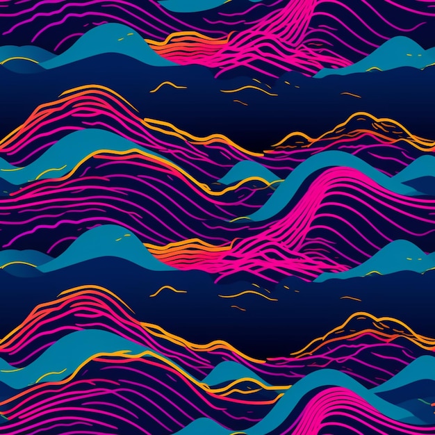 Photo a close up of a colorful pattern of waves on a dark background generative ai