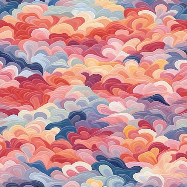 A close up of a colorful pattern of wavy shapes generative ai