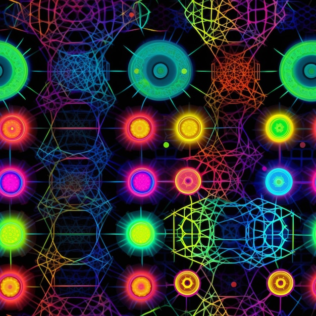 A close up of a colorful pattern with circles and stars generative ai