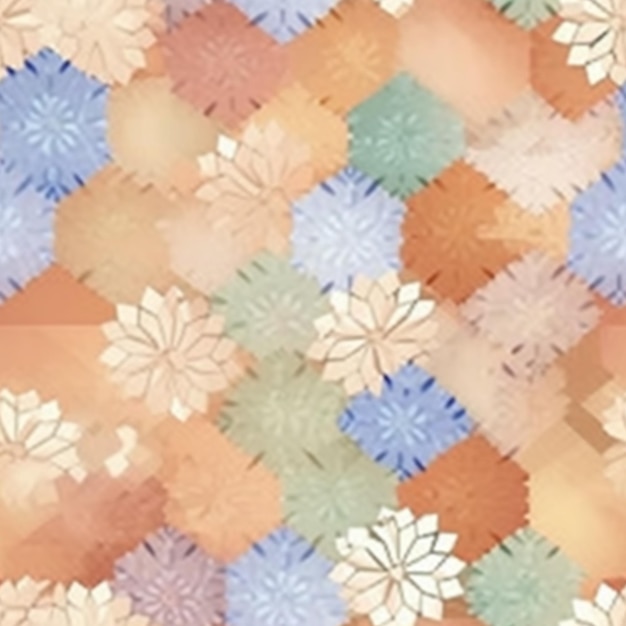 A close up of a colorful pattern with flowers on a brown background generative ai