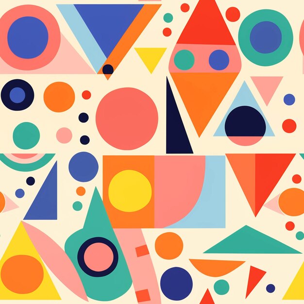 A close up of a colorful pattern with geometric shapes generative ai