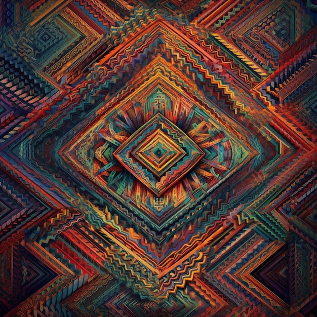 a close up of a colorful pattern with a square design generative ai