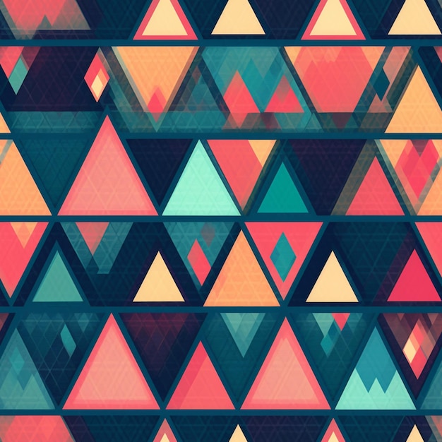 A close up of a colorful pattern with triangles and triangles generative ai