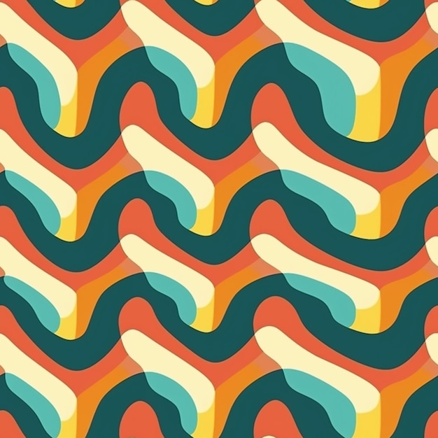 Photo a close up of a colorful pattern with wavy shapes generative ai