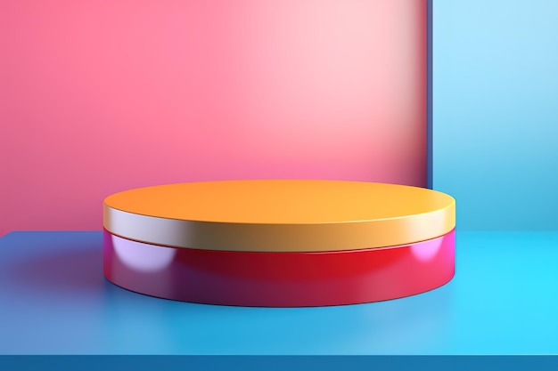 Close up of colorful pedestal podium background for product display in the style of a hard edge painter in colorful Background with geometric shapes and patterns
