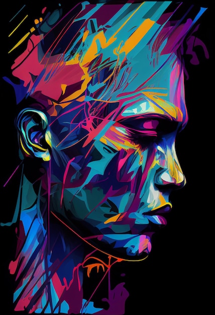 Close up of colorful portrait man with headphones generative ai