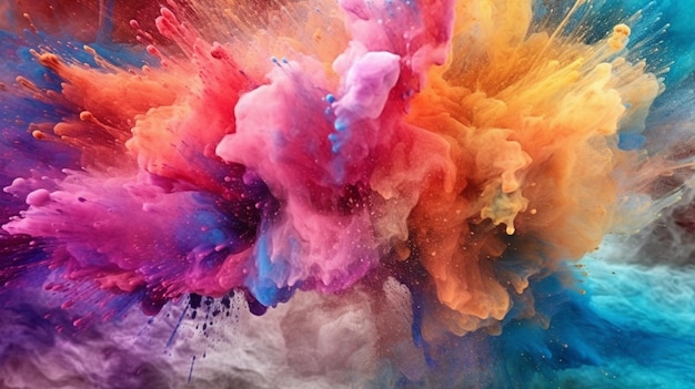 a close up of a colorful powder cloud in the air generative ai