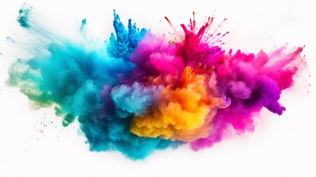 a close up of a colorful powder cloud on a white background generative ai