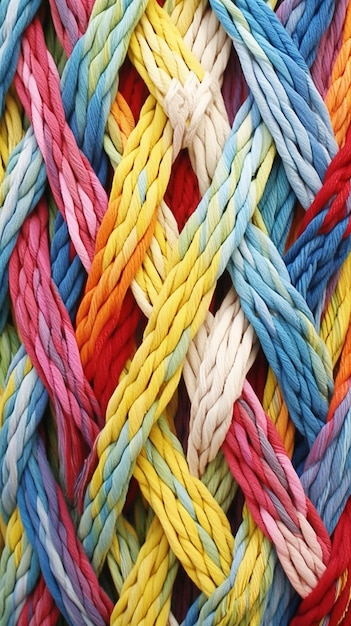 A close up of a colorful rope pattern.