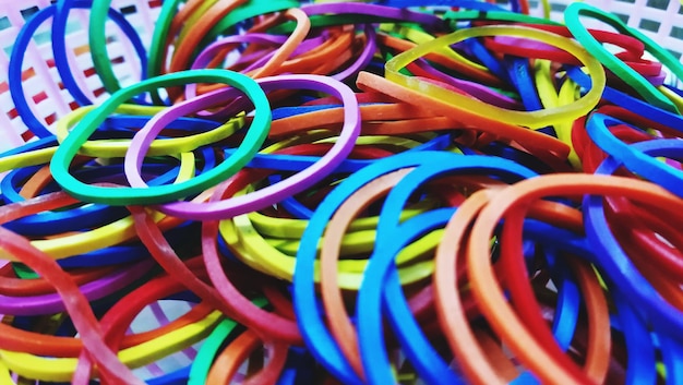 Close-up of colorful rubber bands