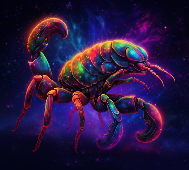 a close up of a colorful scorpion on a black background generative ai