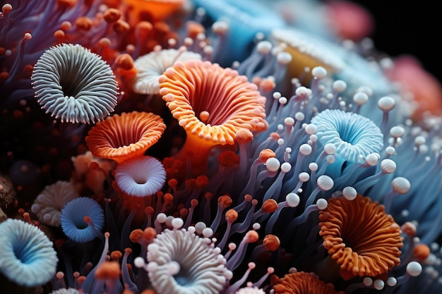 close up of colorful sea anemones