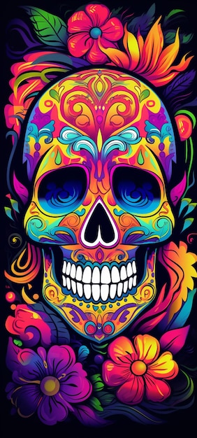 A close up of a colorful skull with many different colors generative ai