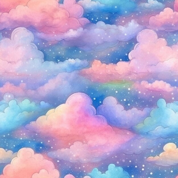 A close up of a colorful sky with clouds and stars generative ai
